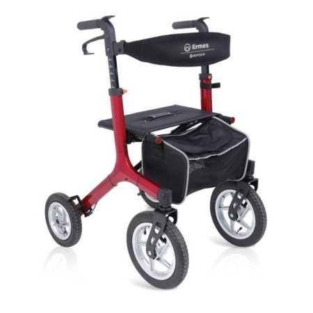 Rollator pieghevole ermes (rosso) in alluminio con 4 ruote pneumatiche