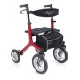 ERMES folding rollator (red) made of aluminium with 4 pneumatic wheels