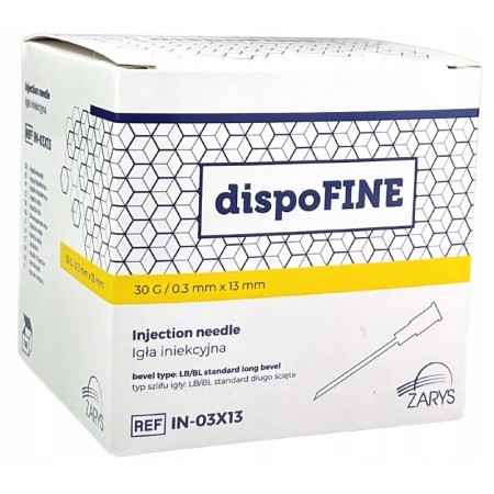 Steriele 30g injectienaalden dispofine 0,3 x 13 mm lichtgeel - 100 stuks.