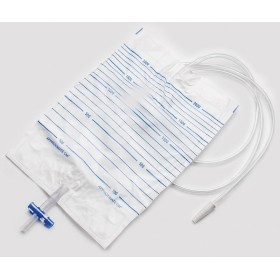 Poche à urine de 2000 ml avec tube de 90 cm et valve anti-reflux - lot de 10.