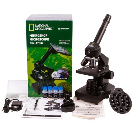 Microscop bresser national geographic 40–1280x cu suport pentru smartphone