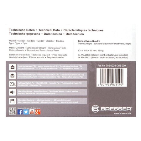 Bresser temeo hygro quadro thermomètre et hygromètre, noir