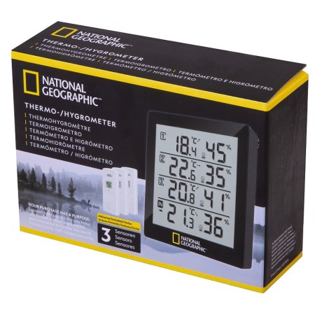 Thermohygromètre bresser national geographic avec 4 mesures indépendantes, noir