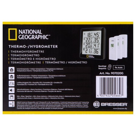 Thermohygromètre bresser national geographic avec 4 mesures indépendantes, noir