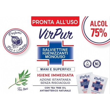 Virpur salviettine igienizzanti monouso - dispencer 60 pezzi con alcol 75%