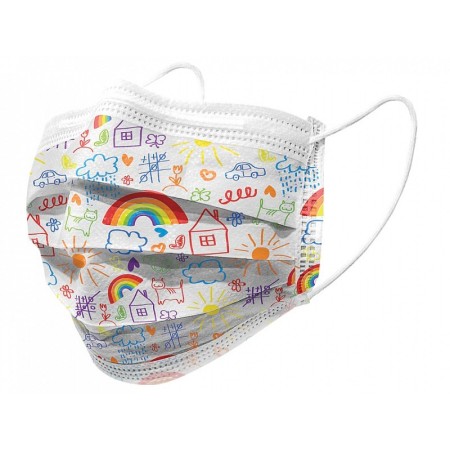 Gisafe filterend chirurgisch masker 98% 3-laags type iir met elastische banden - volwassenen - cartoon - flowpack - pak van 10 s