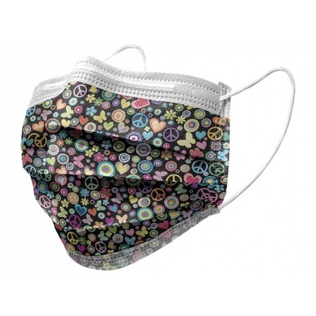 Gisafe 98% 3-ply filtering surgical mask type iir with elastic bands - adults - peace - flowpack - pack 10 pcs.