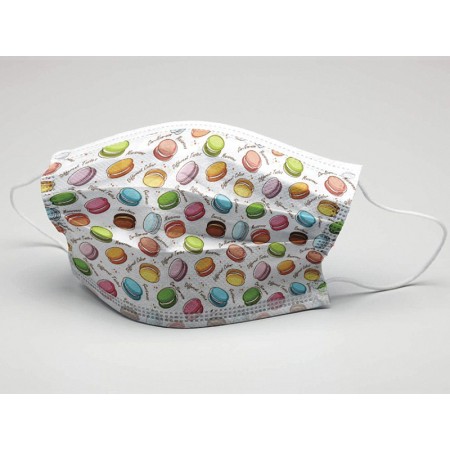 Gisafe filterend chirurgisch masker 98% 3-laags type iir met elastische banden - volwassenen - macarones - flowpack - pack 10 st