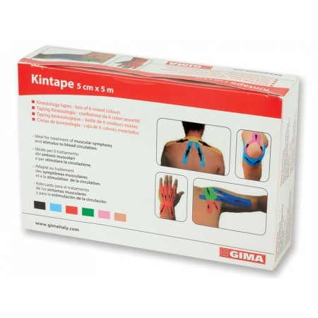 Cinta de kinesiología 5 m x 5 cm - mezcla 6 colores - pack 6 uds.