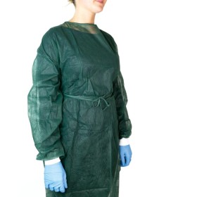 Non-sterile disposable gown in green non-woven fabric - 10 pcs.