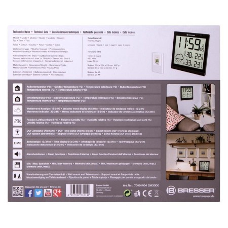 Orologio da parete meteorologico bresser temeotrend jc lcd, nero