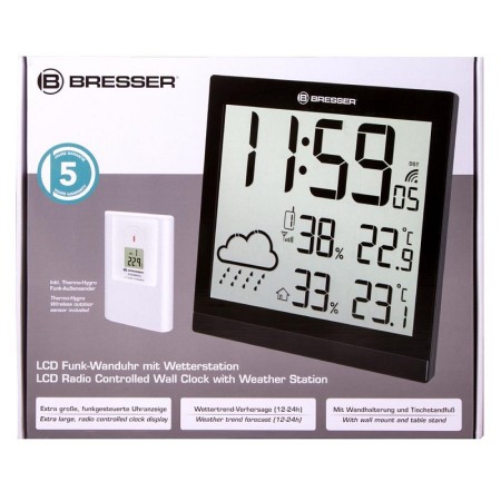 Bresser temeotrend jc lcd wetter-wanduhr, schwarz