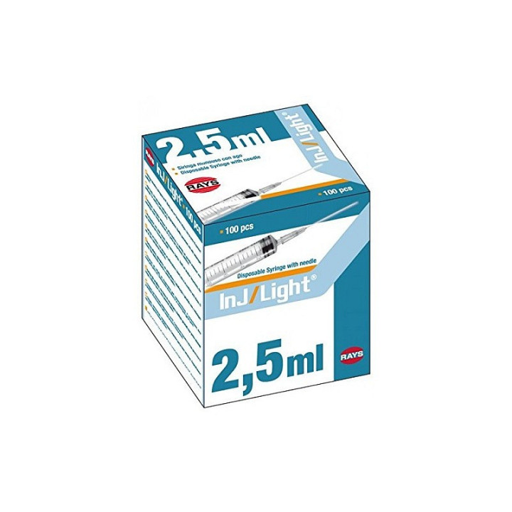 Seringă hipodermică 2,5 ml INJ/LIGHT cu con Luer central și ac 23G - 100 buc.