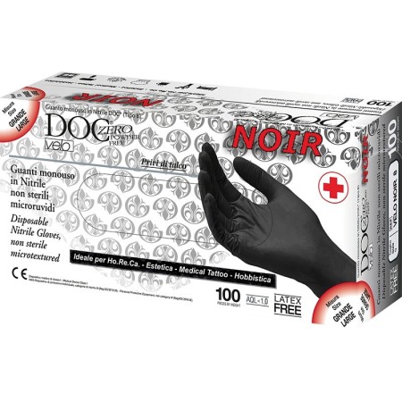 Guanto monouso in nitrile, non sterile, non talcato doc zero velo noir - 100 pz.