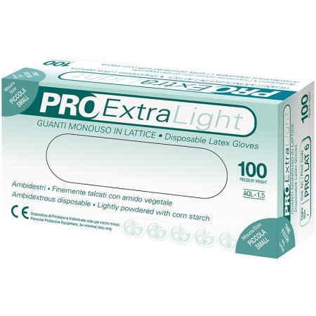Luva de látex natural, em pó com amido vegetal doc pro extra light - 100 unidades.