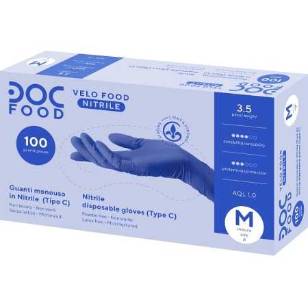 Wegwerp nitril handschoenen blauw Poedervrij DOC VELO FOOD - 100 st.