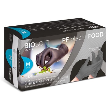 Guanti monouso in nitrile nero senza polvere biosoft pf black food - 100 pz