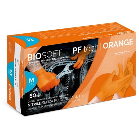 Guanti in nitrile arancione senza polvere glovely biosafe pf tech orange - 50 pz