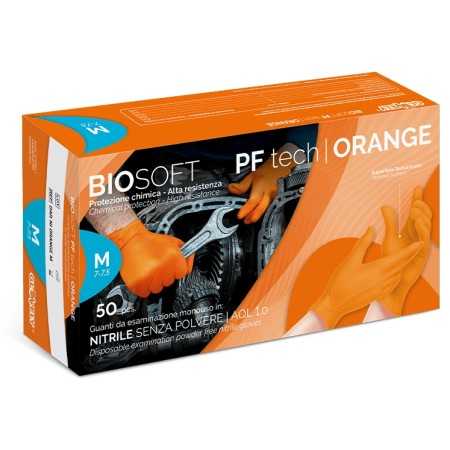 Powder-free Orange Nitrile Disposable Gloves GLOVELY BIOSAFE PF tech orange - 50 pcs