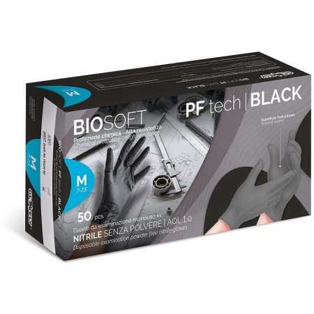 Einweghandschuhe aus puderfreiem orangefarbenem Nitril GLOVELY BIOSAFE PF tech black - 50 Stück