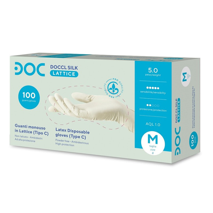 Disposable Gloves Latex Powder-Free Chlorinate DOCCL SILK - 100 pcs.