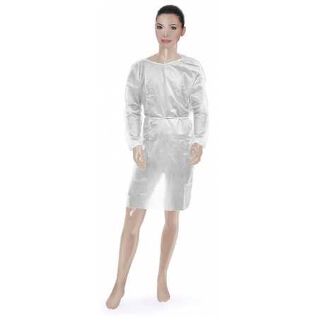 Robe Visiteur Jetable En CPE Blanc - 20 pcs.