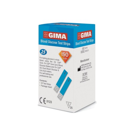 Glukózové prúžky pre gima glukometer – balenie 25 kusov.