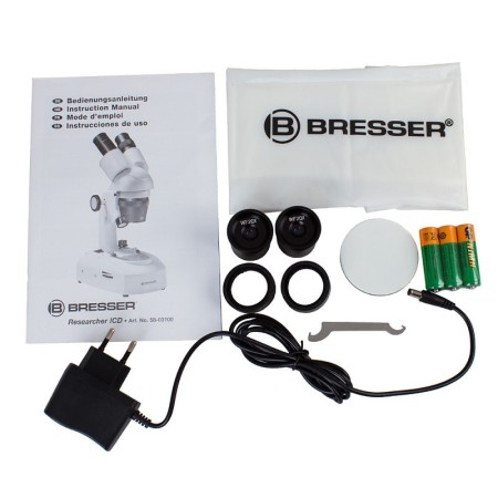 Investigador de microscopio estereoscópico bresser icd led 20x-80x
