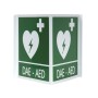 Double panneau d’avertissement AED/DEA en aluminium 34x36 cm pour défibrillateurs