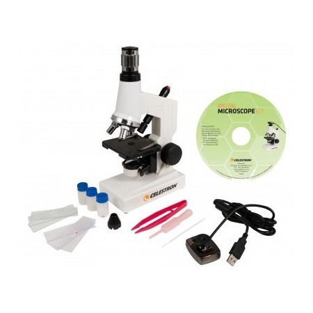 Kit de microscopio biológico celestron con aumentos de 40x a 600x con webcam