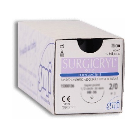 Surgicryl resorbeerbare polyglactine 910 hechtingen - naald 36 mm - 1/2 curve - 3/0 gauge - 75 cm - 12 hechtingen