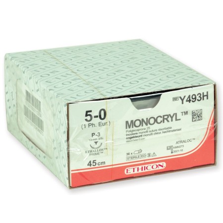 Ethicon monocryl absorbierbare naht – 5/0 nadel 13 mm – packung 36 stück.