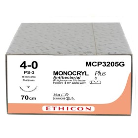 Suture résorbable monocryl Ethicon - aiguille 4/0 16 mm - paquet 12 pièces.