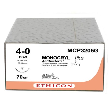 Sutura reabsorbible monocryl ethicon - aguja 4/0 16 mm - pack 12 uds.