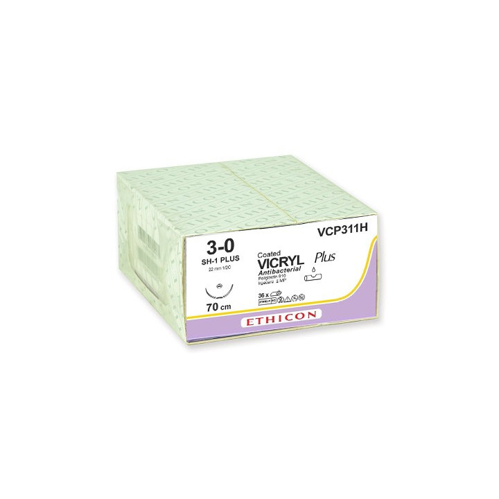 Ethicon Vicryl Plus Absorbable Suture - 3/0 Needle 22 mm - Braided - Pack 36 pcs.