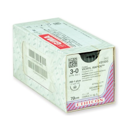 Ethicon vicryl snel resorbeerbare hechtdraad - 3/0 naald 17 mm - verpakking van 12 stuks.