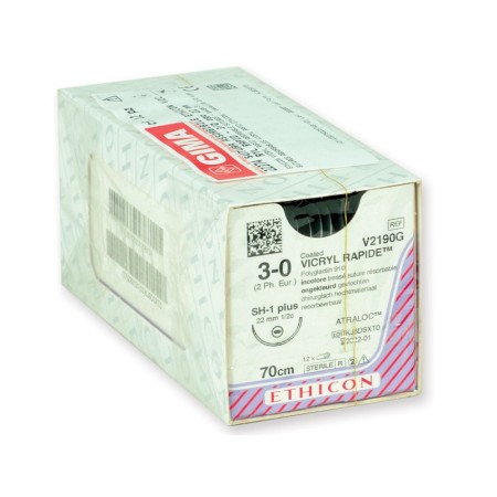 Ethicon Vicryl Snel Oplosbare Hechting - 3/0 Naald 22 mm - Gevlochten - Verpakking 12 stuks.