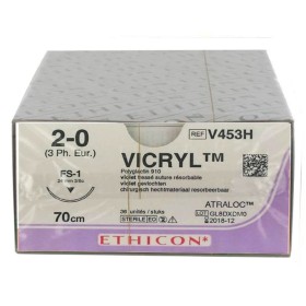 Sutura absorbible Ethicon vicryl - aguja 2/0 24 mm - pack 36 uds.