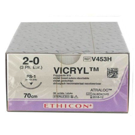 Szew wchłanialny ethicon vicryl - igła 2/0 24 mm - opakowanie 36 szt.