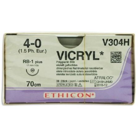 Ethicon vicryl absorberbar sutur - 4/0 nål 17 mm - pakke med 36 stk.