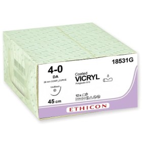 Sutura reabsorbible Ethicon vicryl - aguja 4/0 25 mm - pack 12 uds.