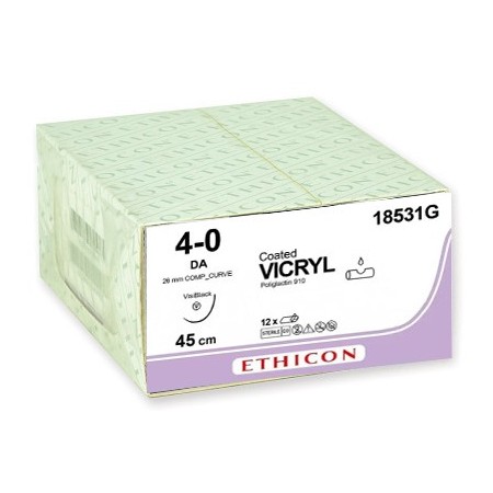 Ethicon vicryl absorbable suture - 4/0 needle 25 mm - pack of 12.