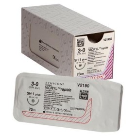 Suture résorbable ethicon vicryl rapid v2190g en 42 jours - aiguille 3/0, 22 mm - boîte de 1 suture