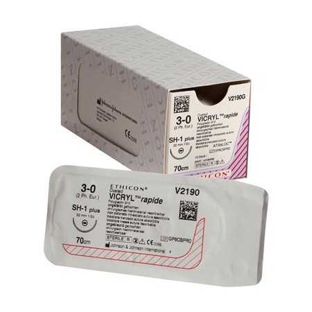 Suture résorbable Ethicon Vicryl Rapid V2190G en 42 jours - Aiguille 3/0 22 mm