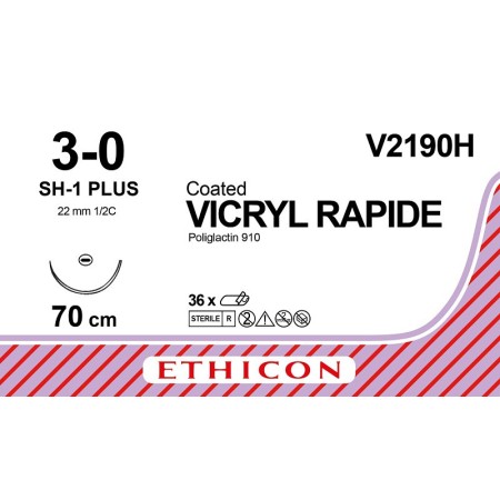 Suture résorbable ethicon vicryl rapide v2190h - aiguille 3/0, 22 mm - paquet de 1 suture