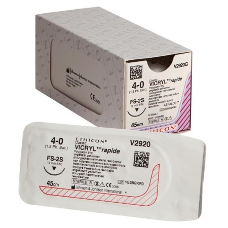 Ethicon vicryl rapid v2920g resorbeerbare hechtdraad, 42 dagen - 4/0 naald 19 mm - verpakking van 1 hechtdraad