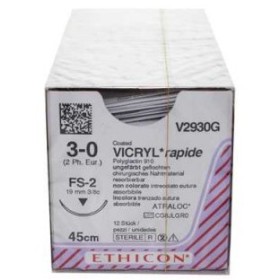 Sutura assorbibile in 42 giorni ethicon vicryl rapid v2930g - 3/0 ago 19 mm - confez. da 1 sutura