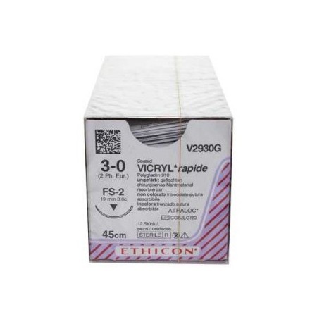 Sutura assorbibile in 42 giorni ethicon vicryl rapid v2930g - 3/0 ago 19 mm