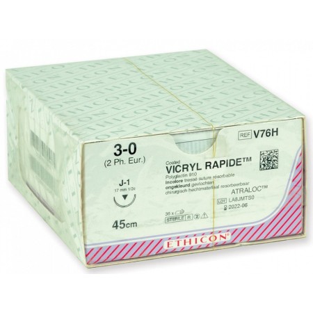Fil de suture résorbable ethicon vicryl rapid v76h - 3/0 - résorbable en 42 jours - boîte de 1 fil