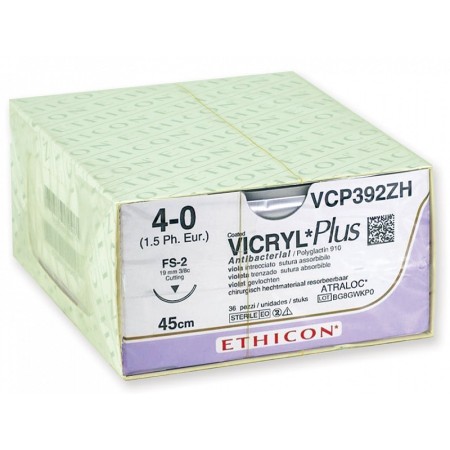 Vstřebatelný steh za 56-70 dní ethicon vicryl plus vcp392zh - 4/0 jehla 19 mm